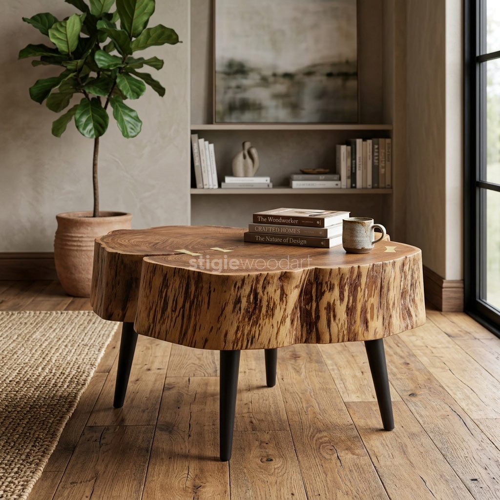Coffee Table Kayu Trembesi Minimalis Antik Natural - Gambar 2