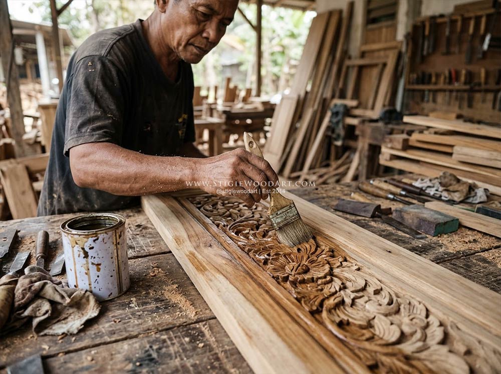 Proses finishing pada furniture kayu berukir