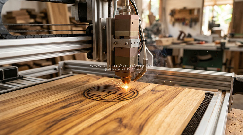 Laser engraving pada handicraft kayu custom