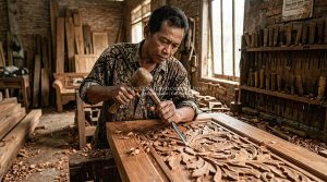 Teknik ukir Jepara pada furniture kayu modern